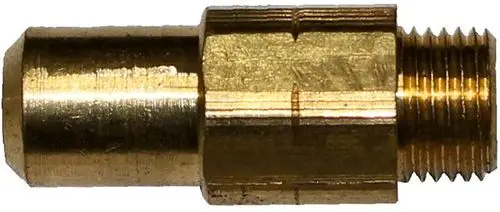 Brass connector with a threaded end, possibly for gas applications, showing characteristics typical of Wolf products.